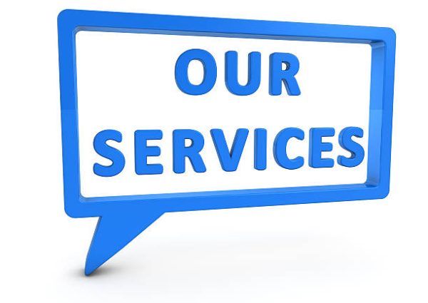 3D render of a talk bubble with text 'our services'